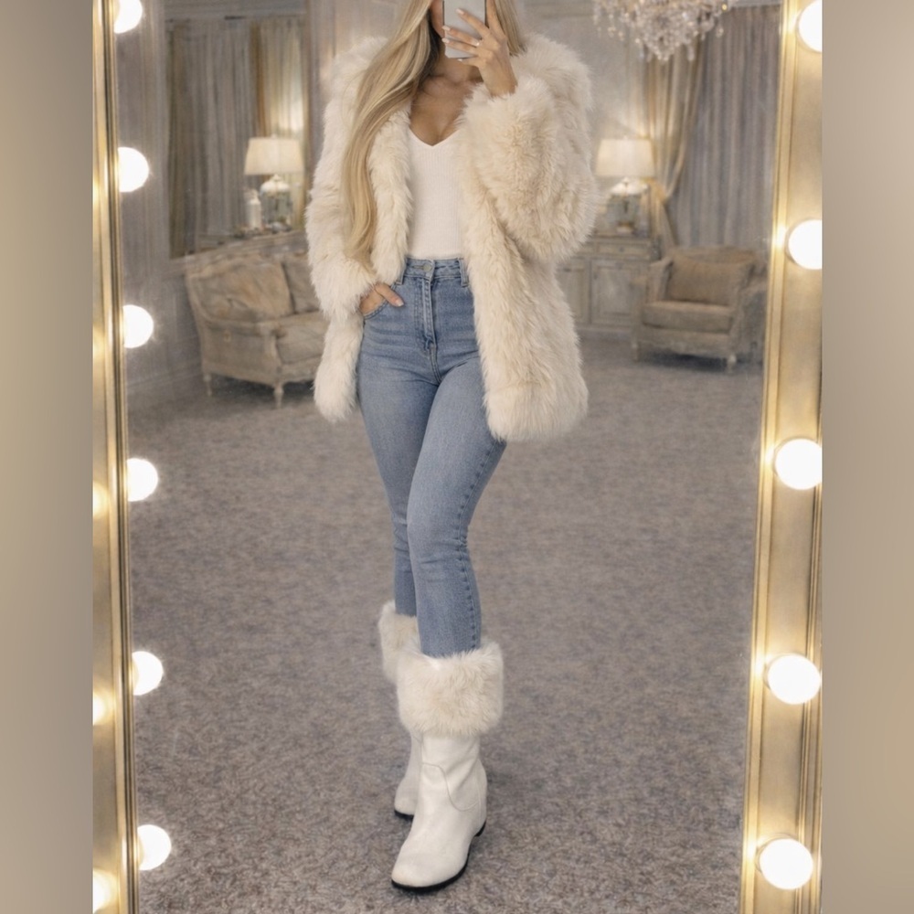 White fur boots